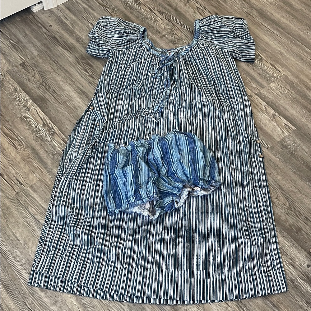 Free People Navy and White Striped Dress with Bloomer Shorts - Picture 3 of 4